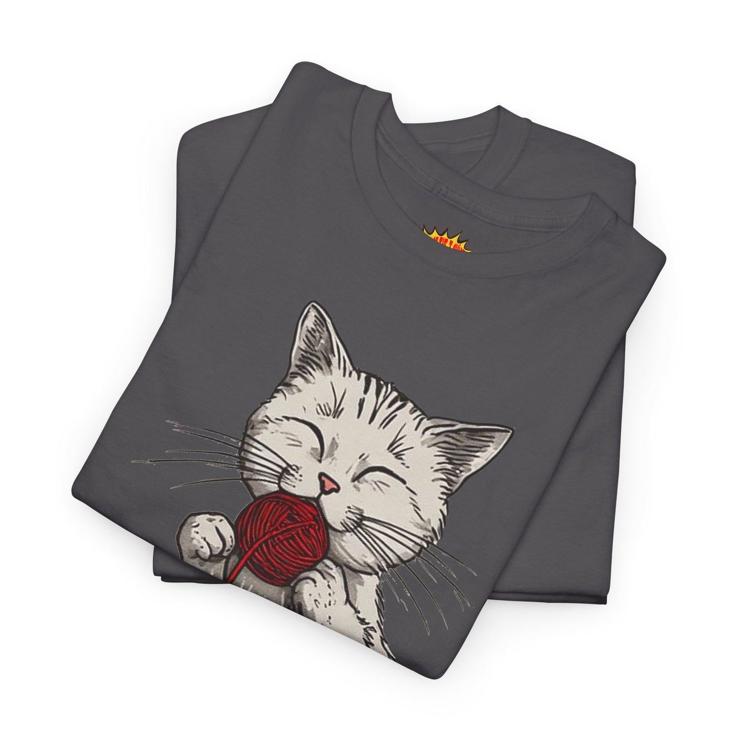 Cat w/Takeout Yarn Noodles Art Tee Shirt *Multiple Colors*