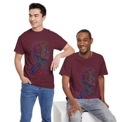 Multicolor Line Drawing Human Graphic Art Tee Shirt