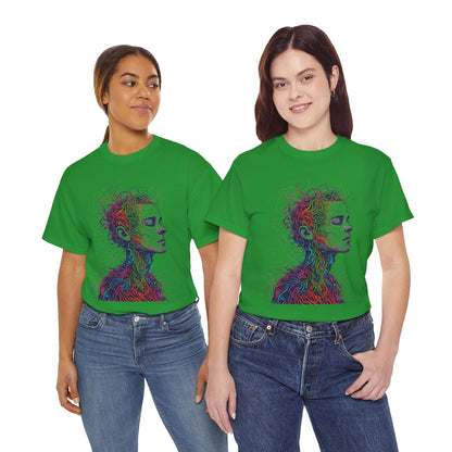 Multicolor Line Drawing Human Graphic Art Tee Shirt