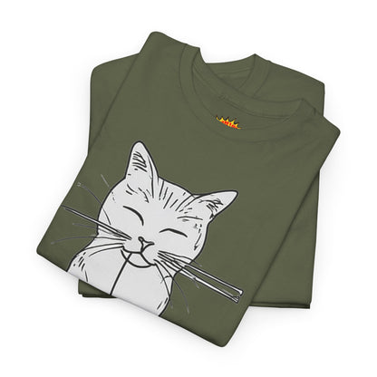 White Cat w/Yarn Ball Art Drawing Tee Shirt