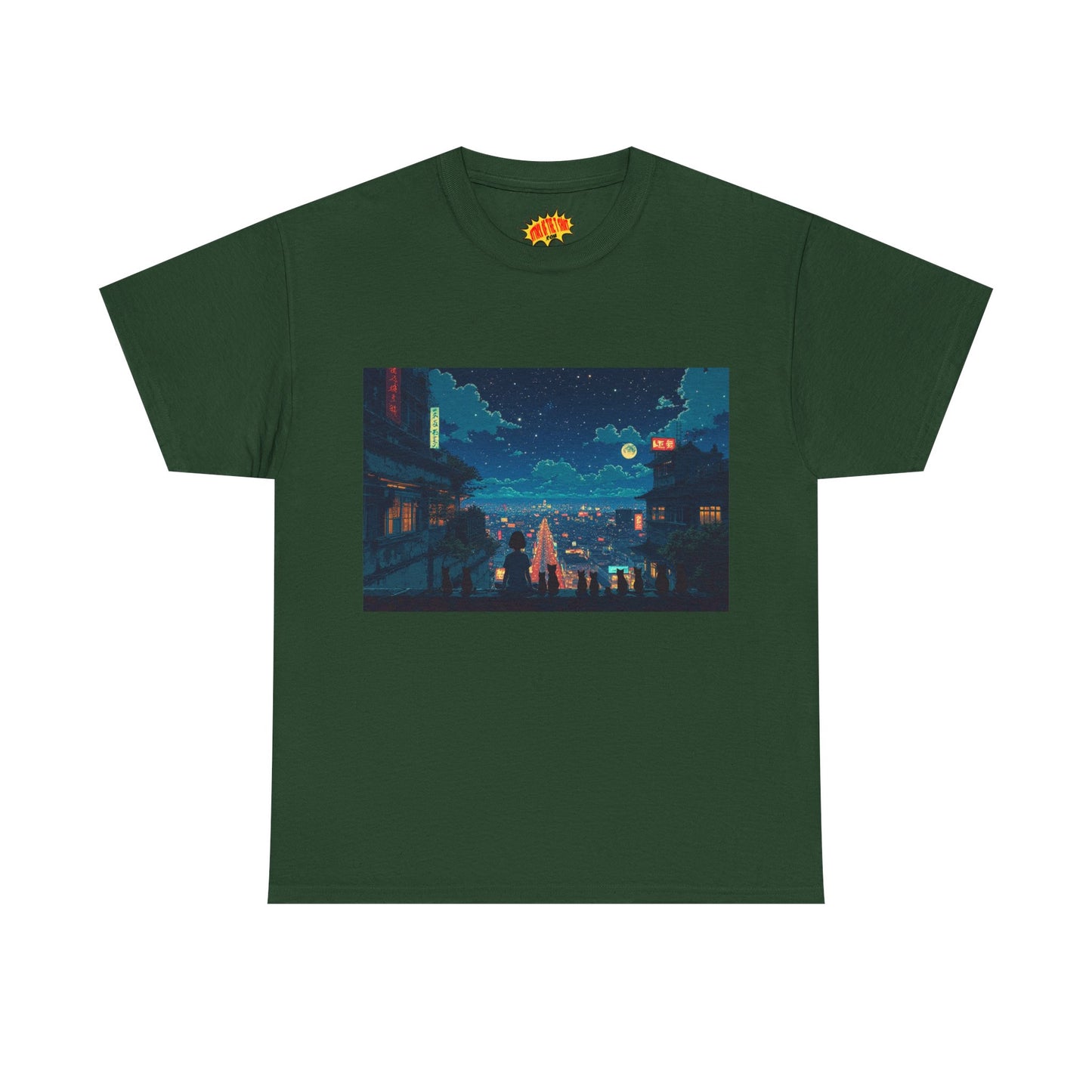Anime Style City Scene w/Girl & Cats T-Shirt *Multiple Colors*
