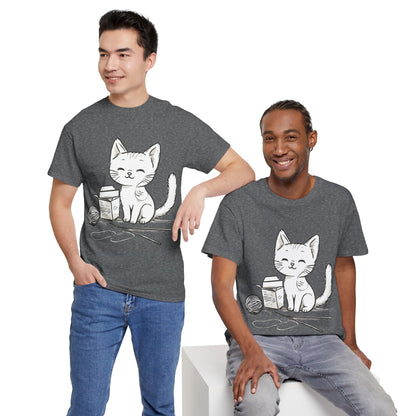 White Cat w/Takeout Yarn Art Tee Shirt