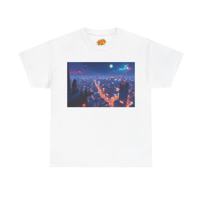Nighttime Neon Anime Cityscape w/Cats T-Shirt