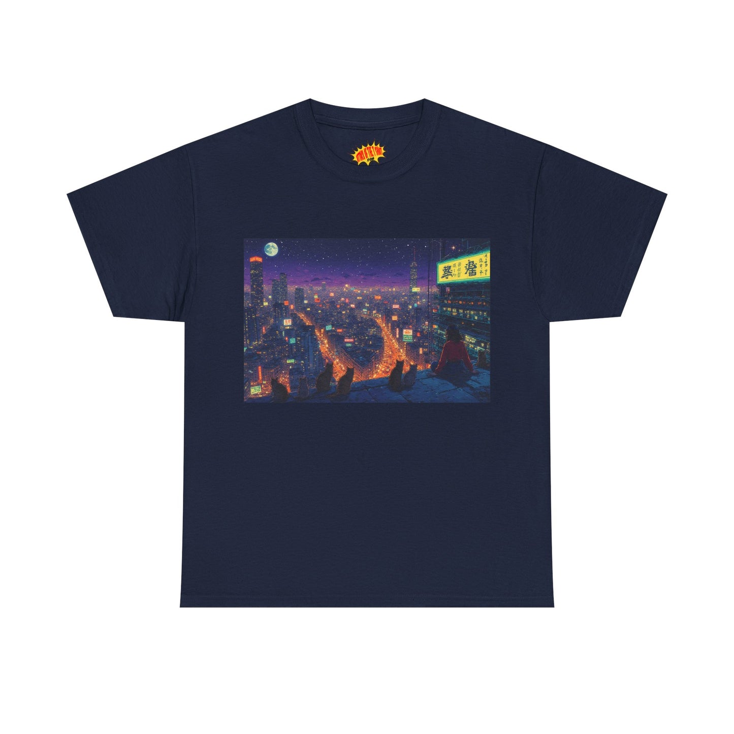 Anime Style Neon Night Cityscape w/Cats T-Shirt *Multiple Colors*