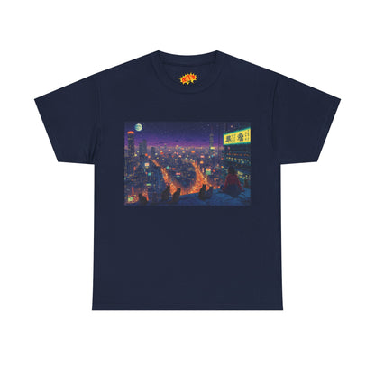 Anime Style Neon Night Cityscape w/Cats T-Shirt