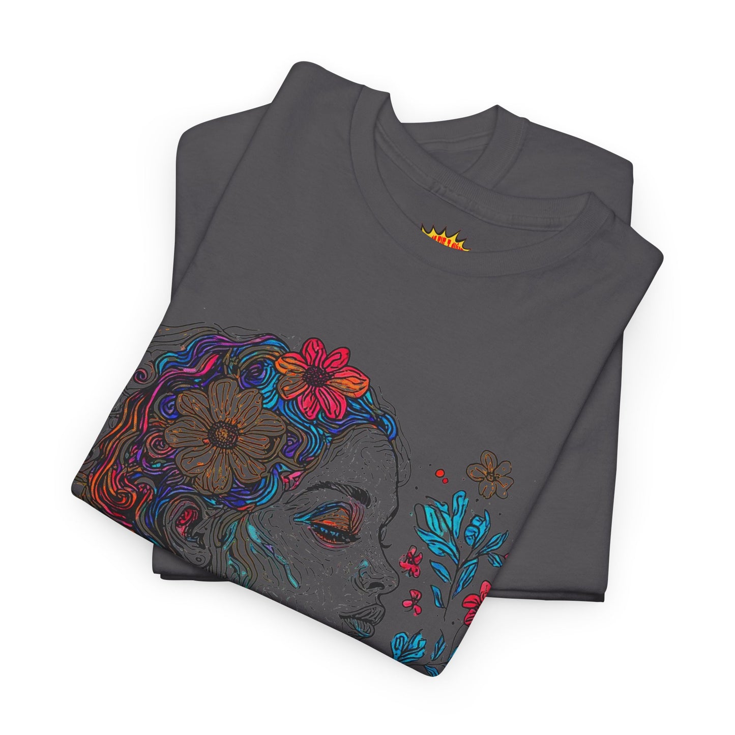Multicolor Line Drawing Human Graphic Flower Art Tee Shirt *Multiple Colors*