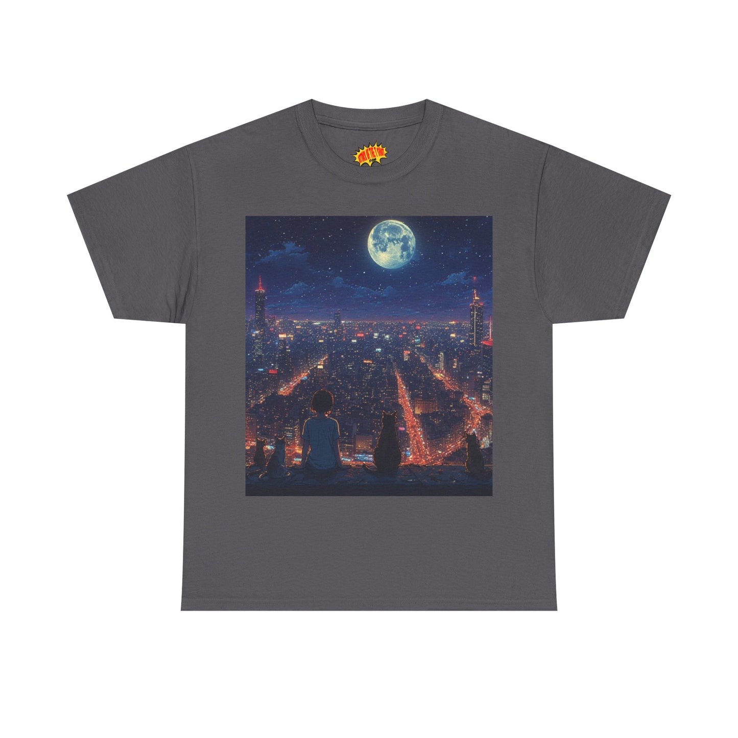Anime City Neon Night Scene w/Cats T-Shirt *Multiple Colors*