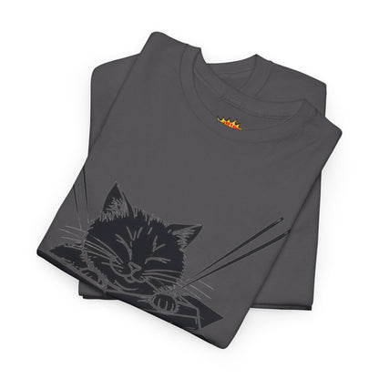Black Cat w/Box + Yarn Ball Art Drawing Tee Shirt