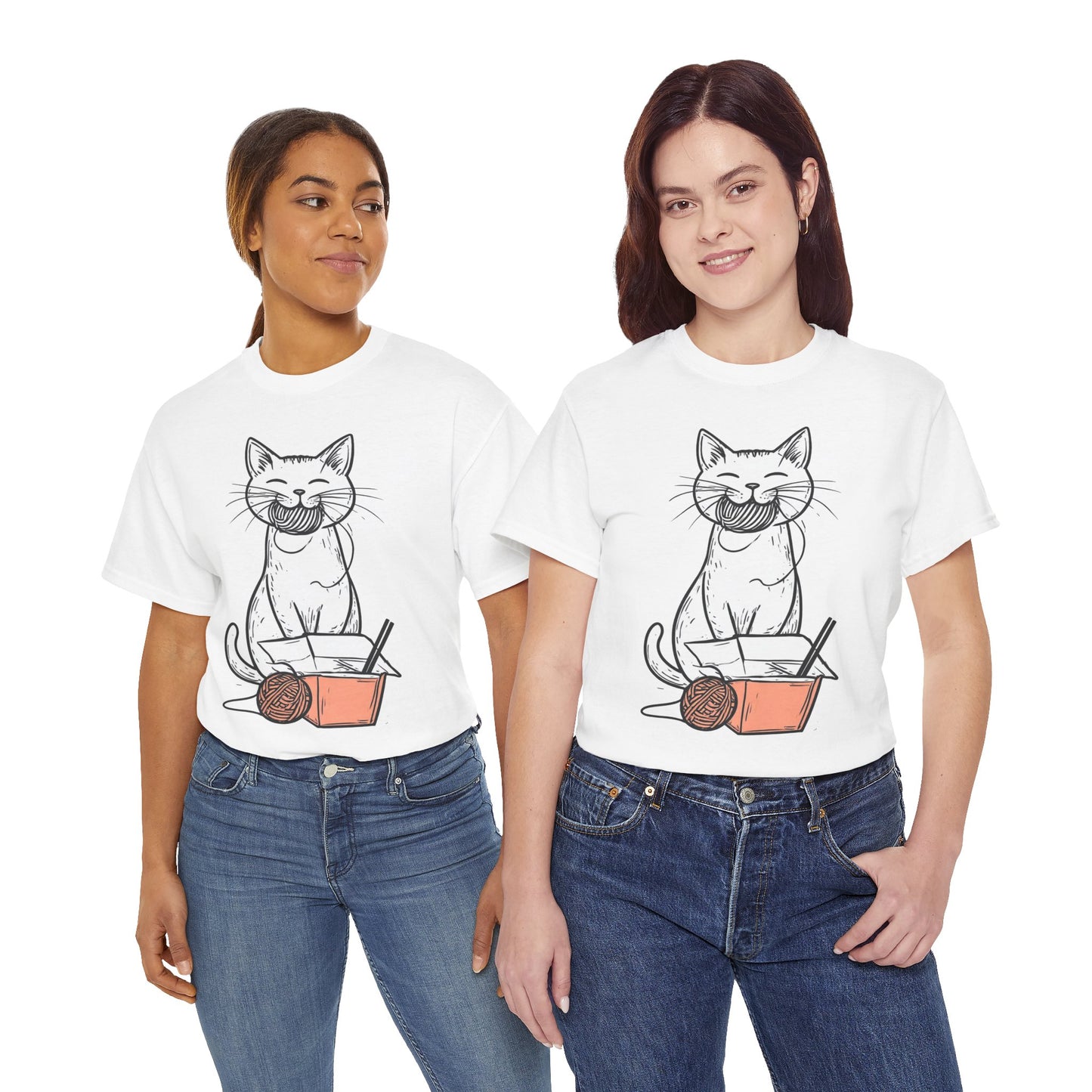 Cat w/Yarn Ball Takeout Art Tee Shirt *Multiple Colors*