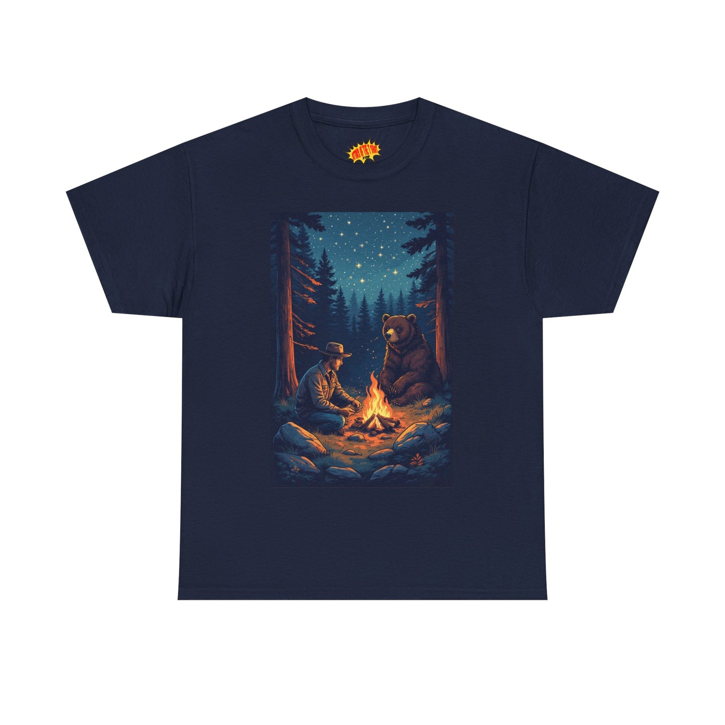 Cowboy w/ Brown Bear Campfire Scene T-Shirt *Multiple Colors*