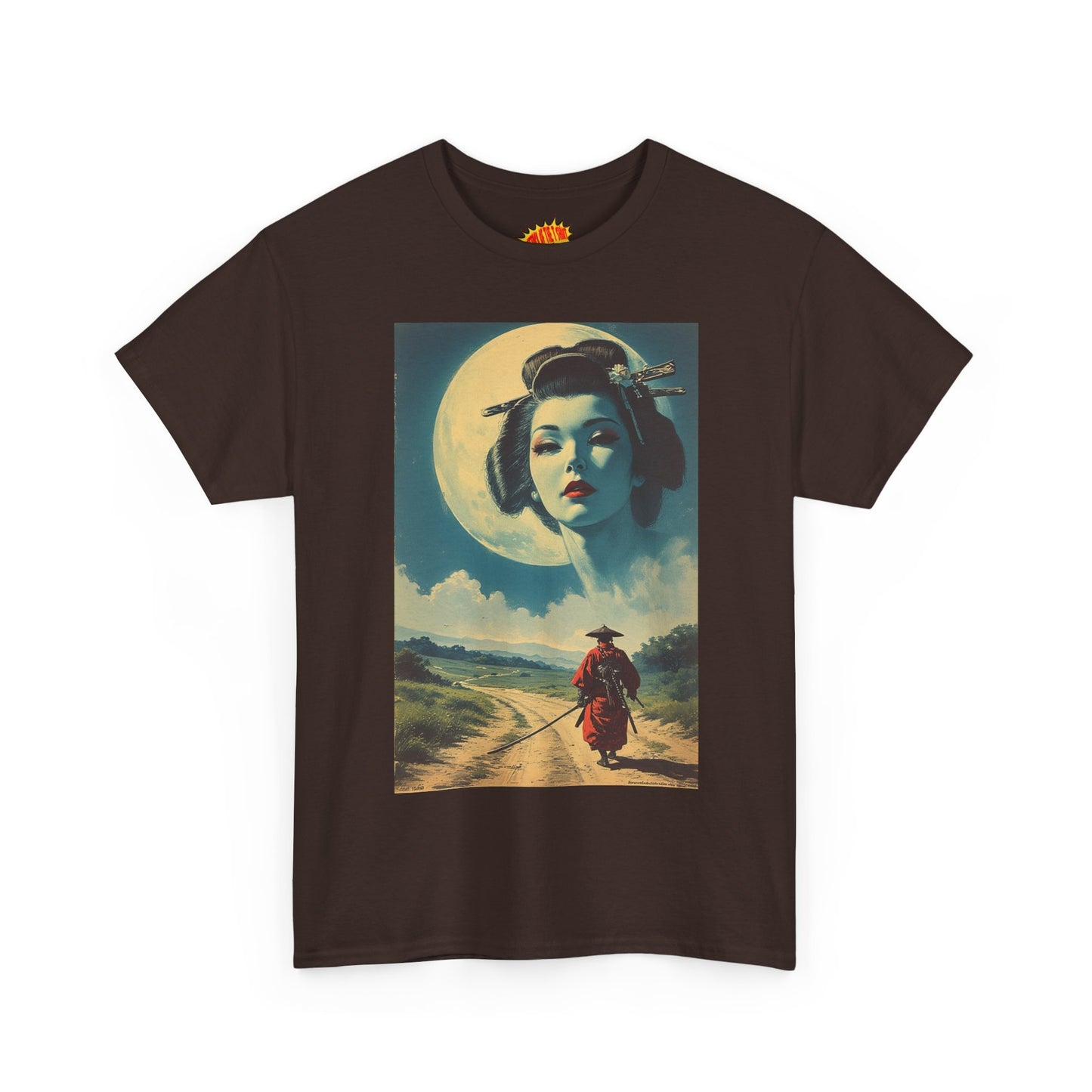 Travelling Samurai w/Moon Geisha Woman T-Shirt *Multiple Colors*