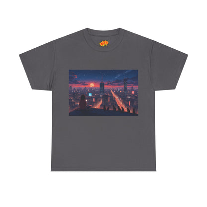 Anime Style City Sunset Scene w/Girl & Cats T-Shirt