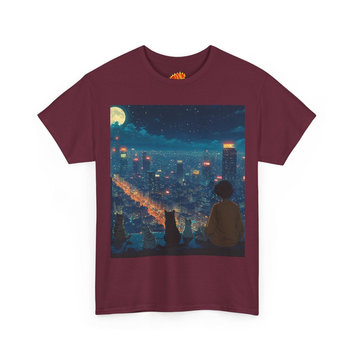 Anime City Night Scene w/Cats T-Shirt *Multiple Colors*