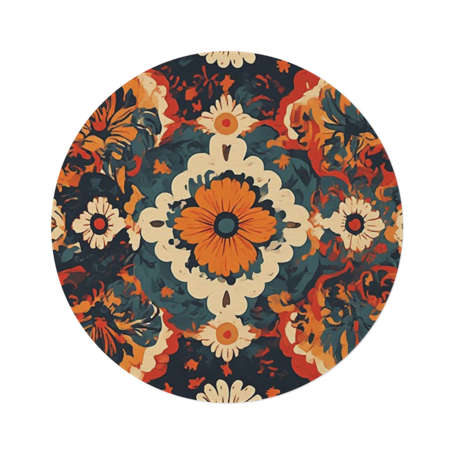 Retro Flower Pattern 60's/70's Style Area Rug - 60in Diameter Round Rug 2