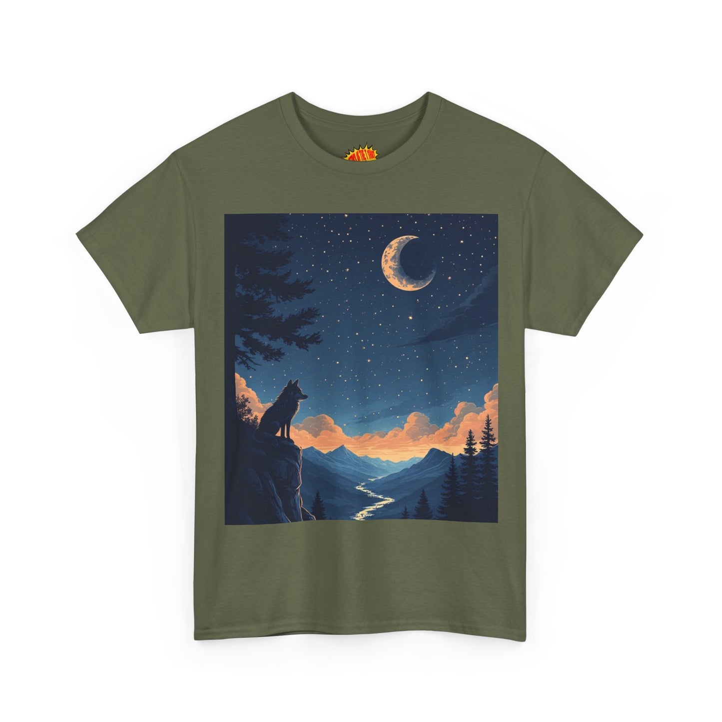 Wolf Silhouette with Sliver Moon Scene T-Shirt *Multiple Colors*
