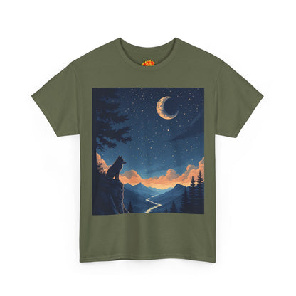 Wolf Silhouette with Sliver Moon Scene T-Shirt