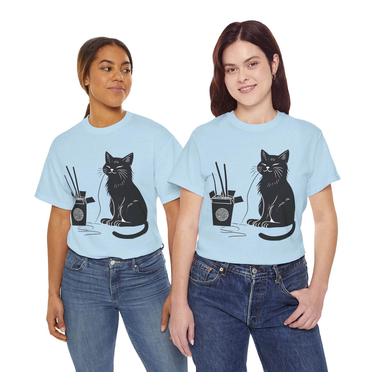 Black Cat w/Takeout Yarn Art Tee Shirt *Multiple Colors*