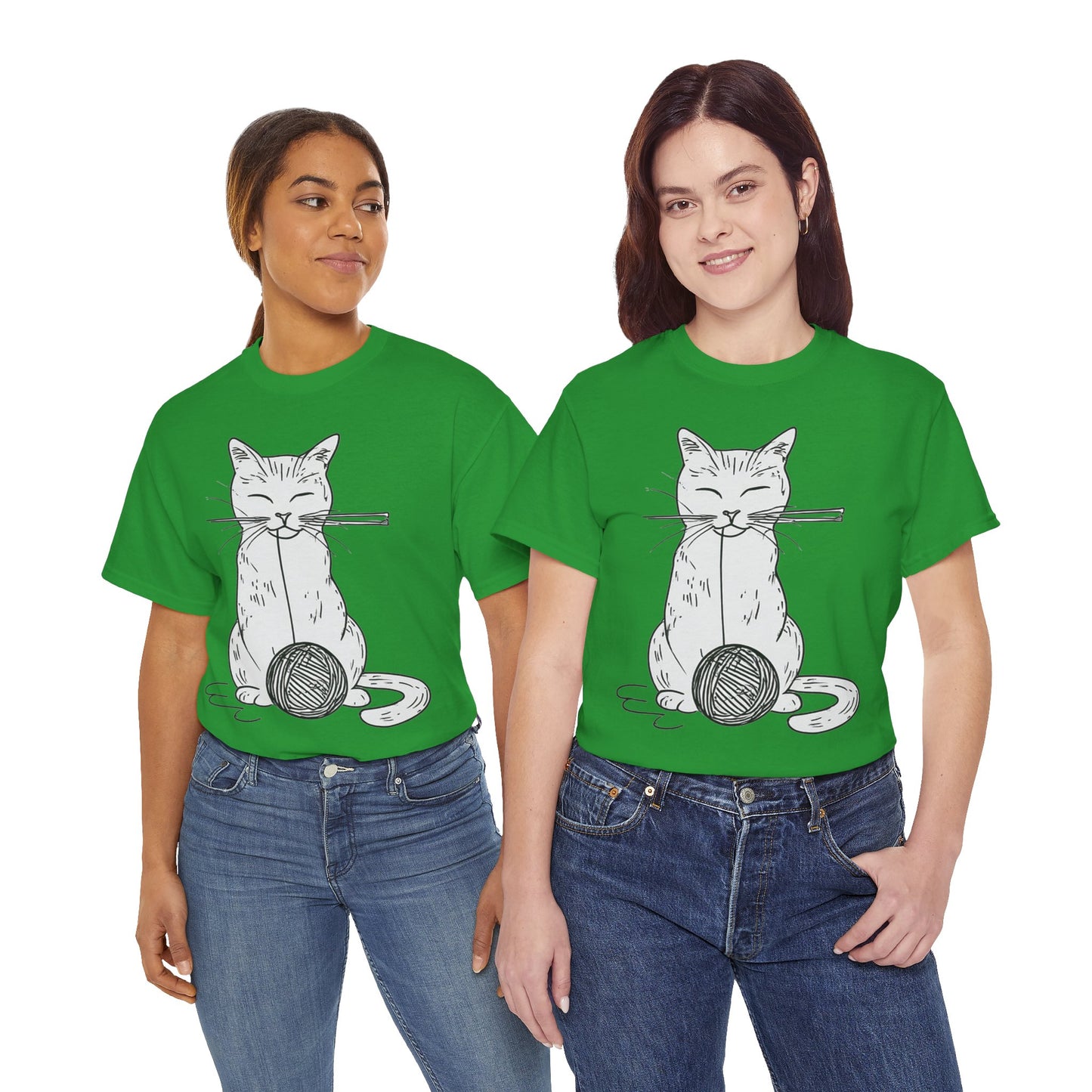 White Cat w/Yarn Ball Art Drawing Tee Shirt *Multiple Colors*