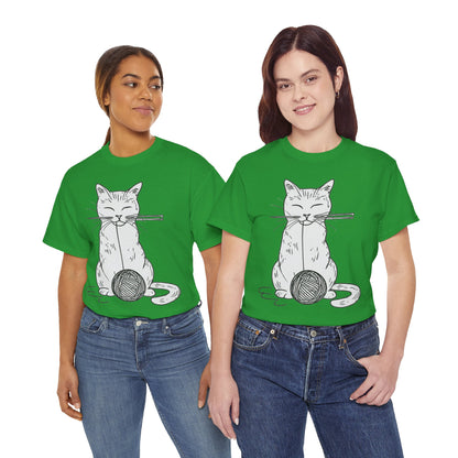 White Cat w/Yarn Ball Art Drawing Tee Shirt