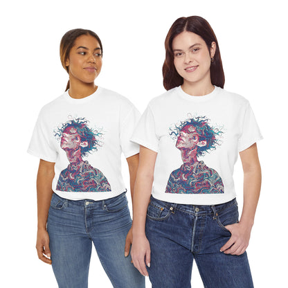Line Drawing Multicolor Human Graphic Art Tee Shirt