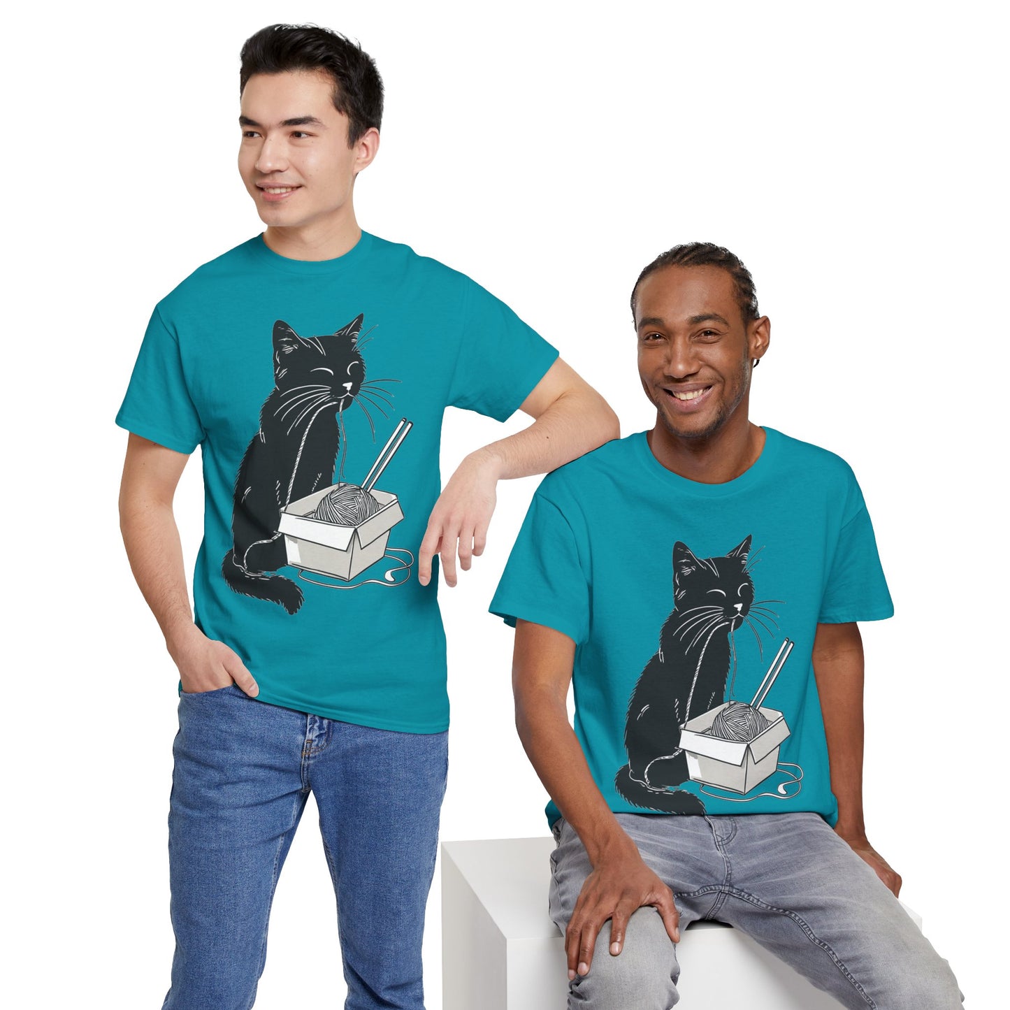 Black Cat w/Noodles Drawing Art Tee Shirt *Multiple Colors*