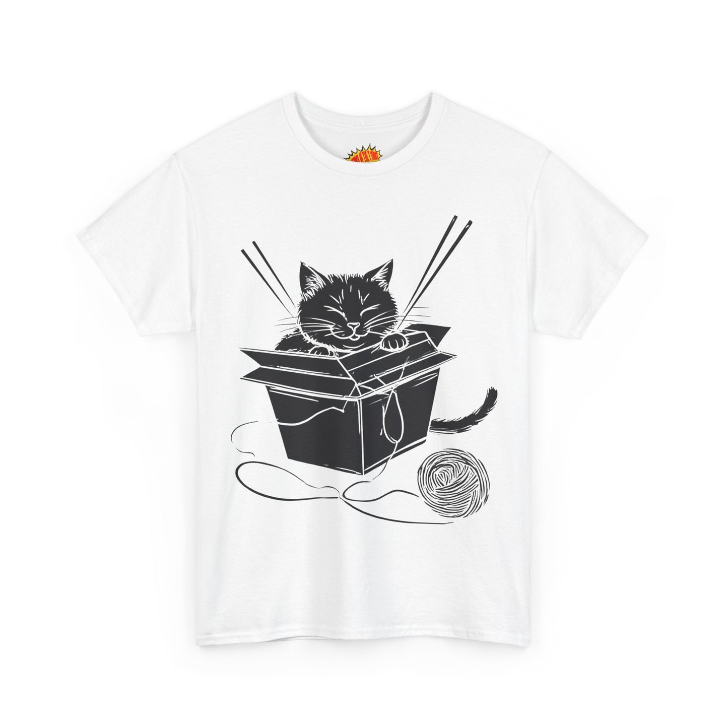 Black Cat w/Box + Yarn Ball Art Drawing Tee Shirt *Multiple Colors*
