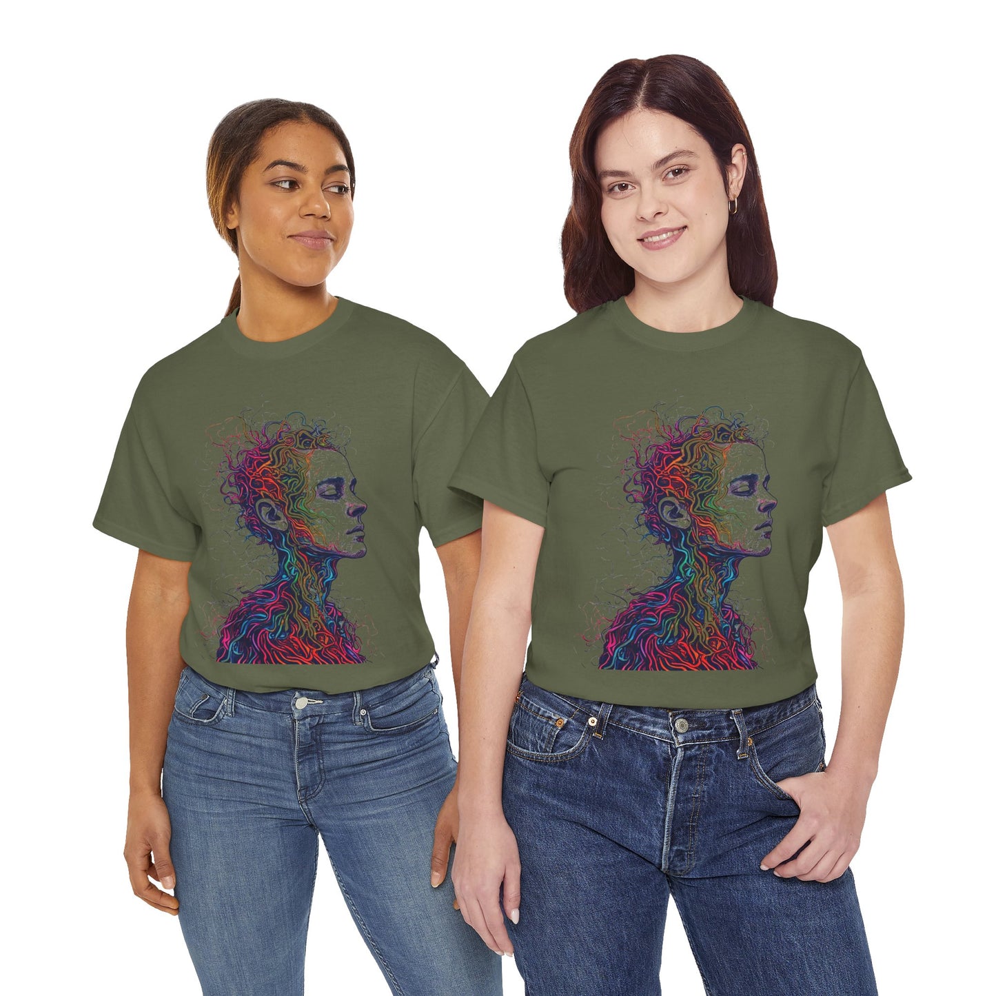Multicolor Line Drawing Human Graphic Art Tee Shirt *Multiple Colors*
