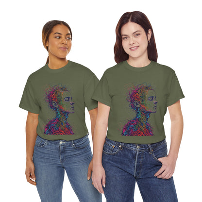 Multicolor Line Drawing Human Graphic Art Tee Shirt
