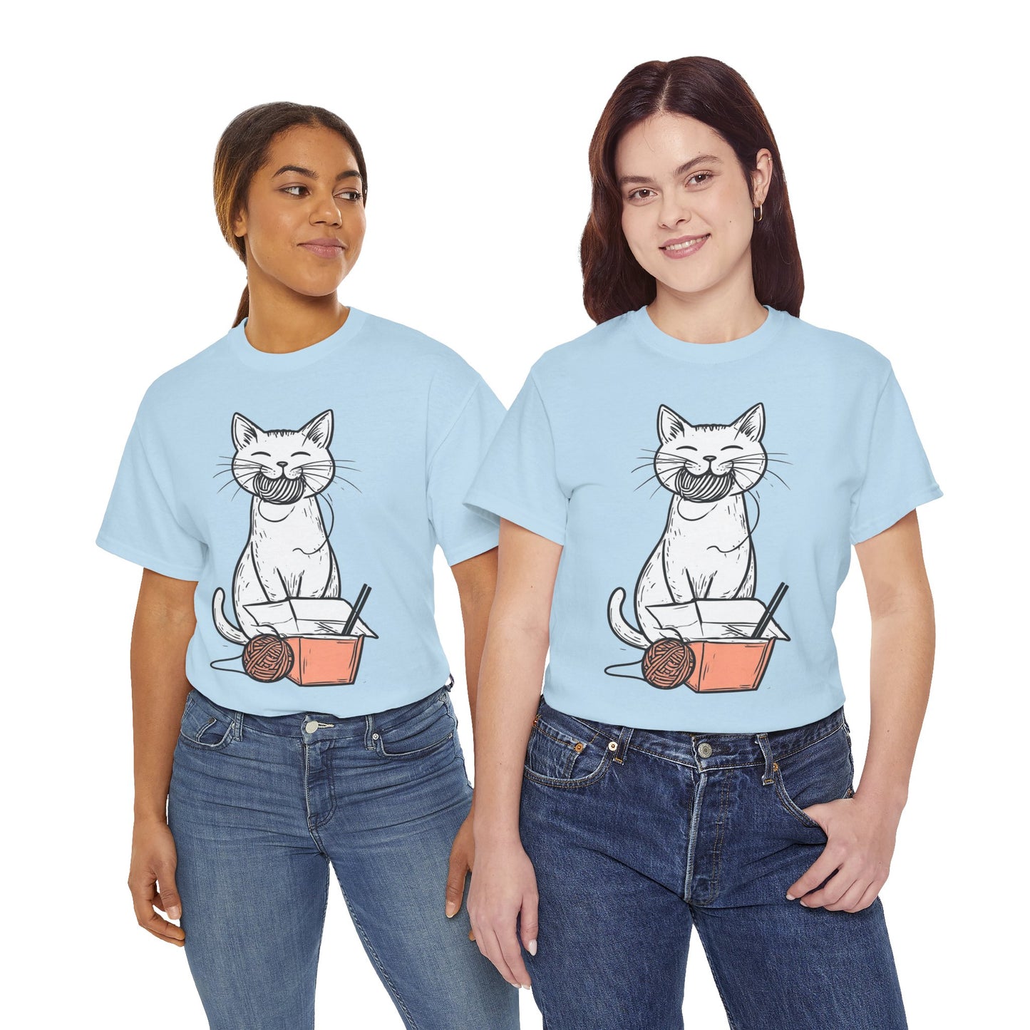 Cat w/Yarn Ball Takeout Art Tee Shirt *Multiple Colors*
