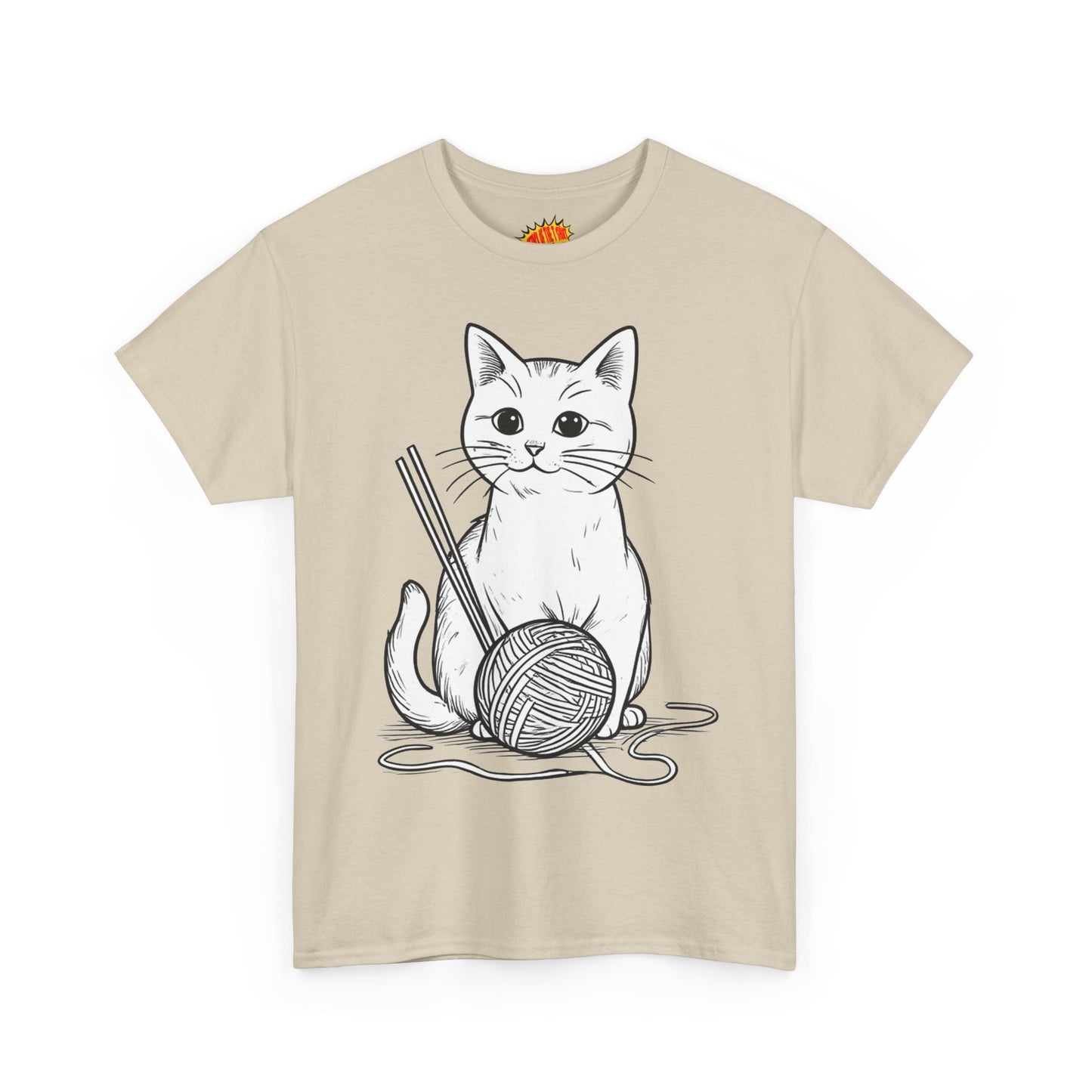White Cat w/Yarn Ball Art Tee Shirt *Multiple Colors*