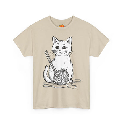 White Cat w/Yarn Ball Art Tee Shirt
