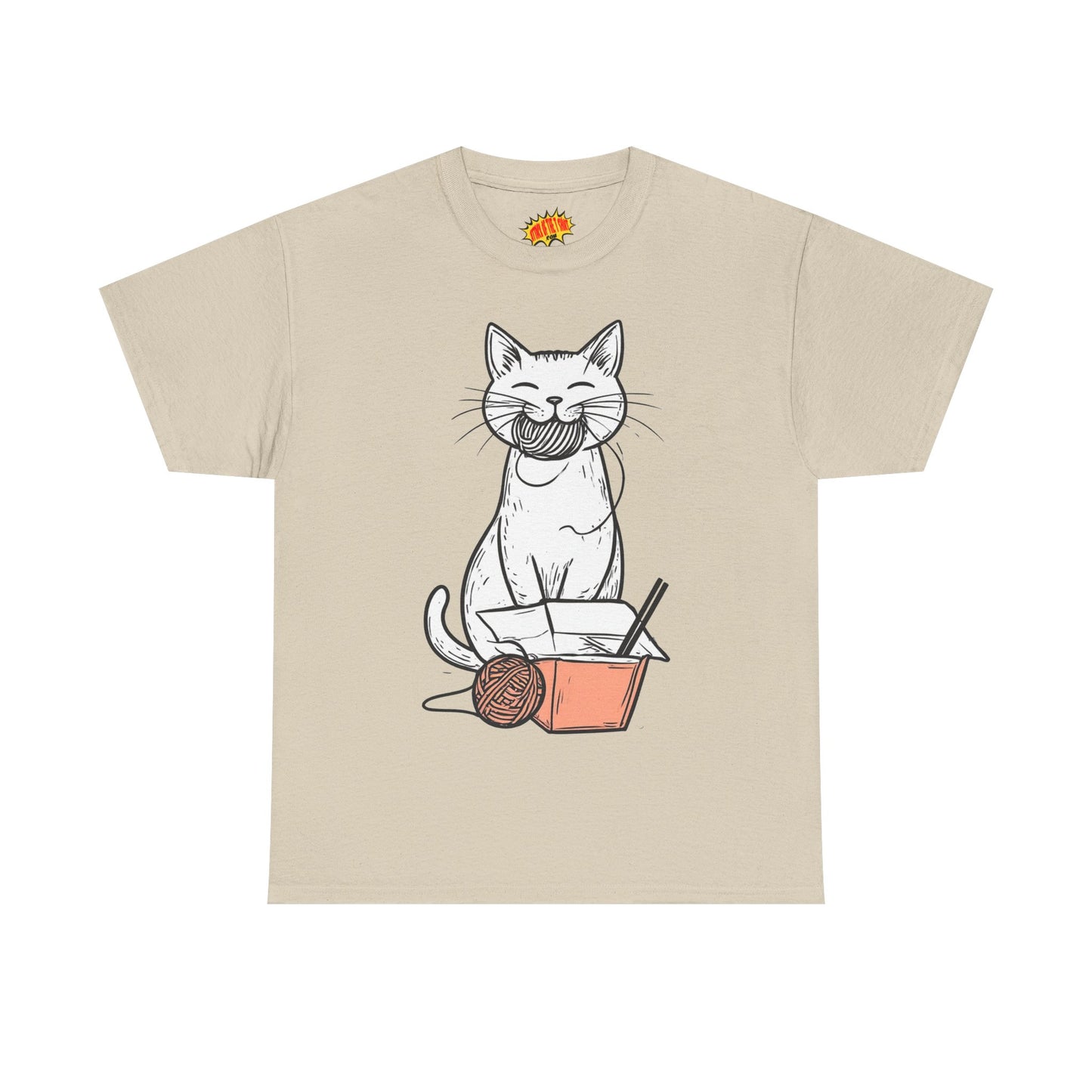 Cat w/Yarn Ball Takeout Art Tee Shirt *Multiple Colors*