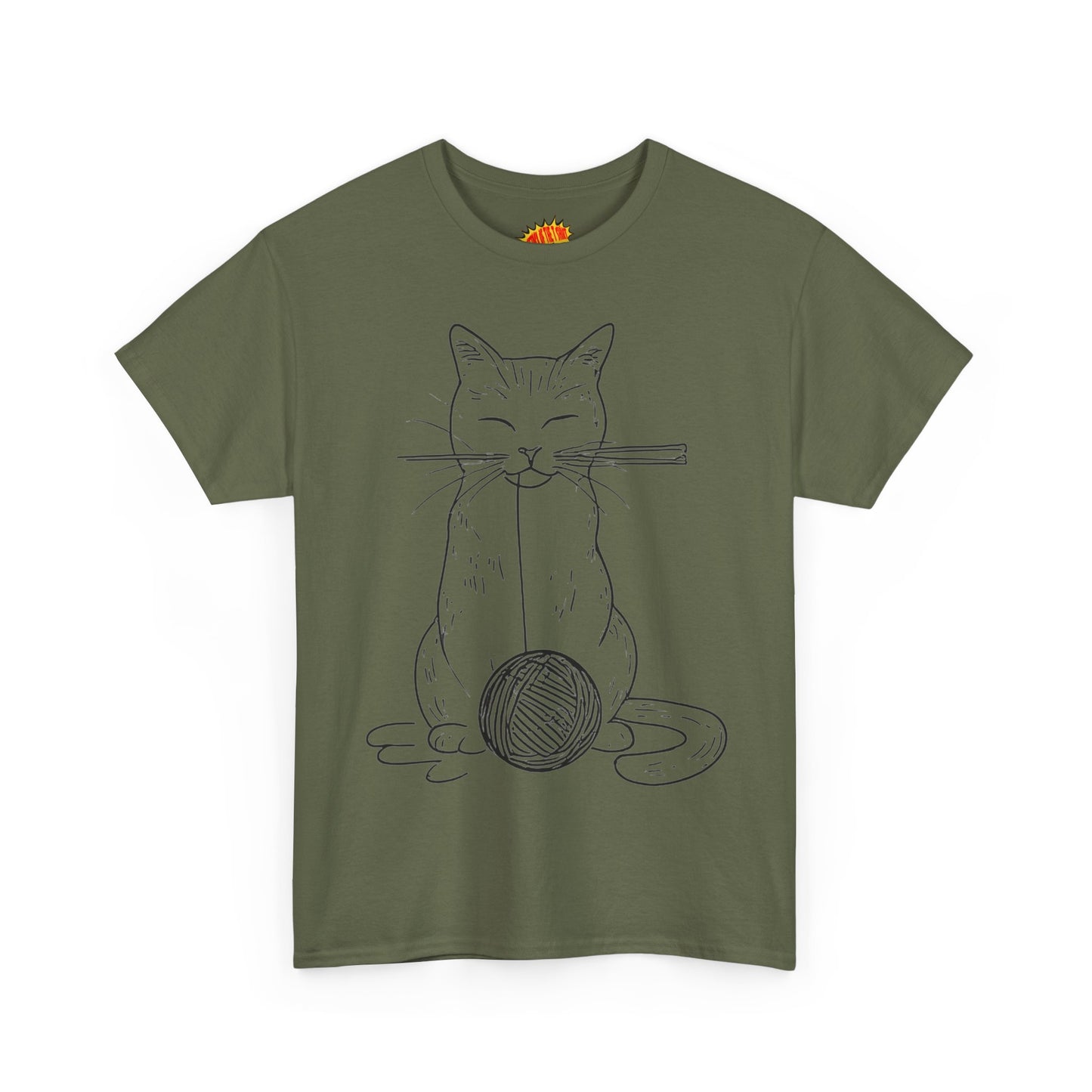 Cat w/Yarn Ball Line Art Drawing Tee Shirt *Multiple Colors*