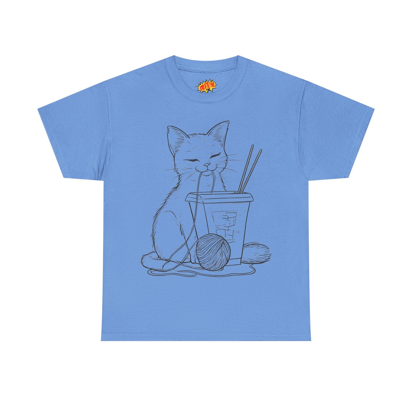 Cat w/Takeout + Yarn Ball Line Drawing Tee Shirt *Multiple Colors*
