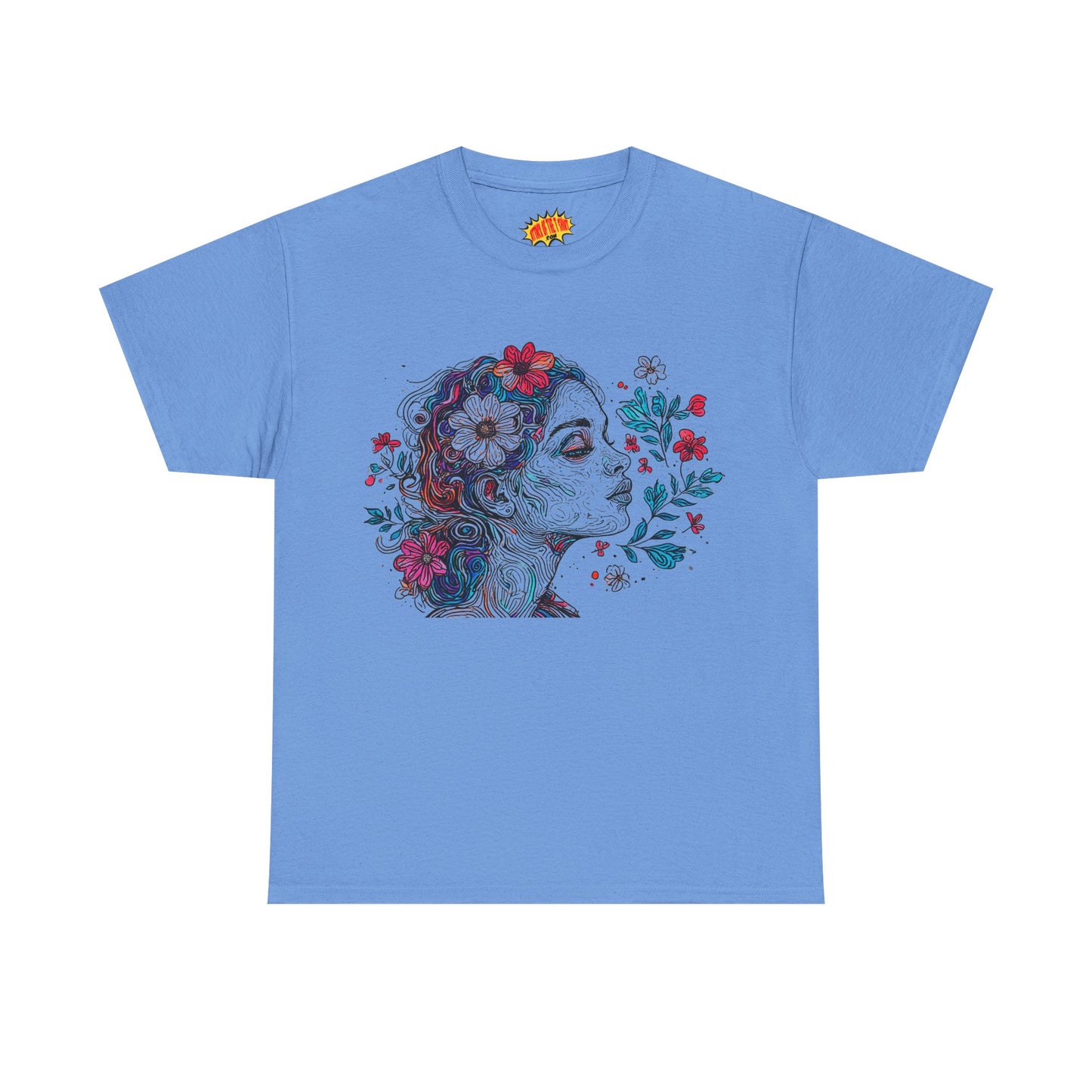 Multicolor Line Drawing Human Graphic Flower Art Tee Shirt *Multiple Colors*