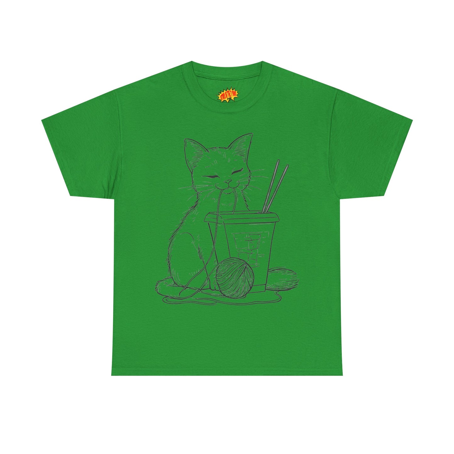Cat w/Takeout + Yarn Ball Line Drawing Tee Shirt *Multiple Colors*
