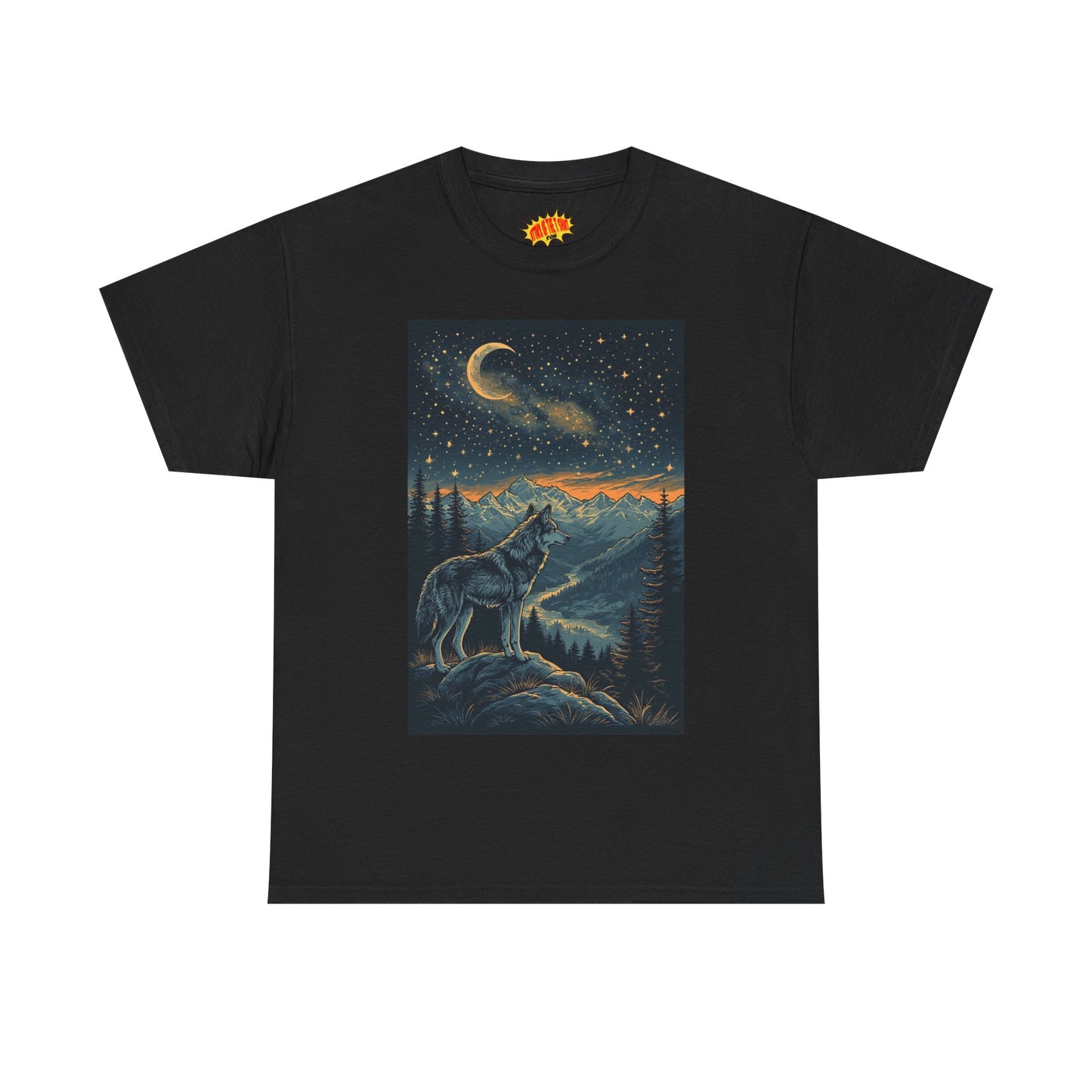 Mountain Wolf Sliver Moon Scene T-Shirt *Multiple Colors*