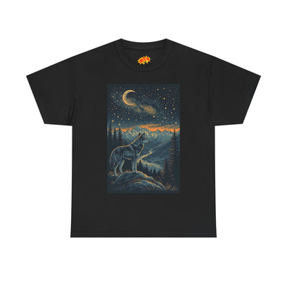 Mountain Wolf Sliver Moon Scene T-Shirt