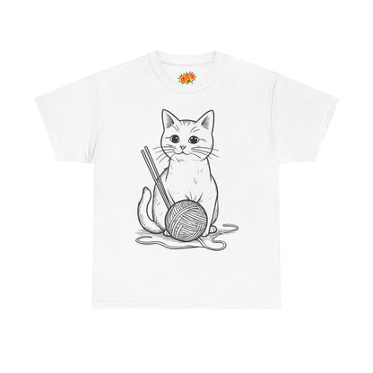 White Cat w/Yarn Ball Art Tee Shirt