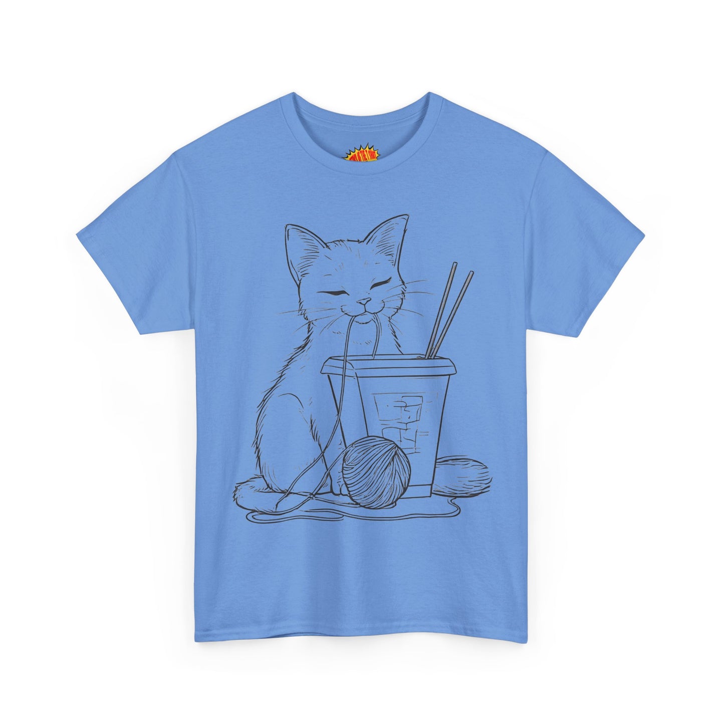 Cat w/Takeout + Yarn Ball Line Drawing Tee Shirt *Multiple Colors*