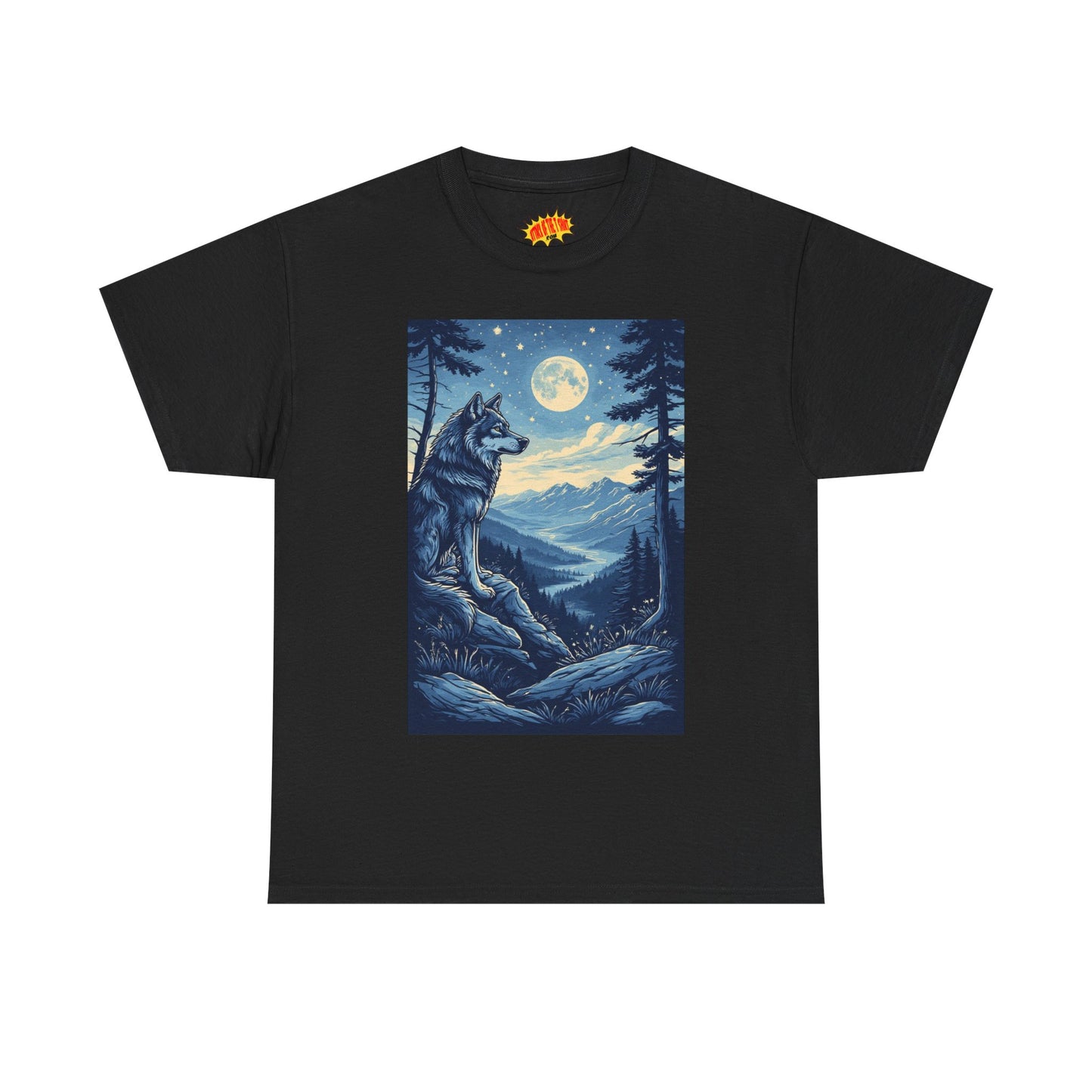 Blue Wolf with Full Moon Scene T-Shirt *Multiple Colors*