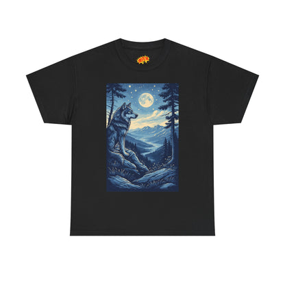 Blue Wolf with Full Moon Scene T-Shirt