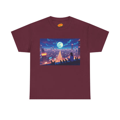 Anime Neon Night Cityscape w/Cats T-Shirt