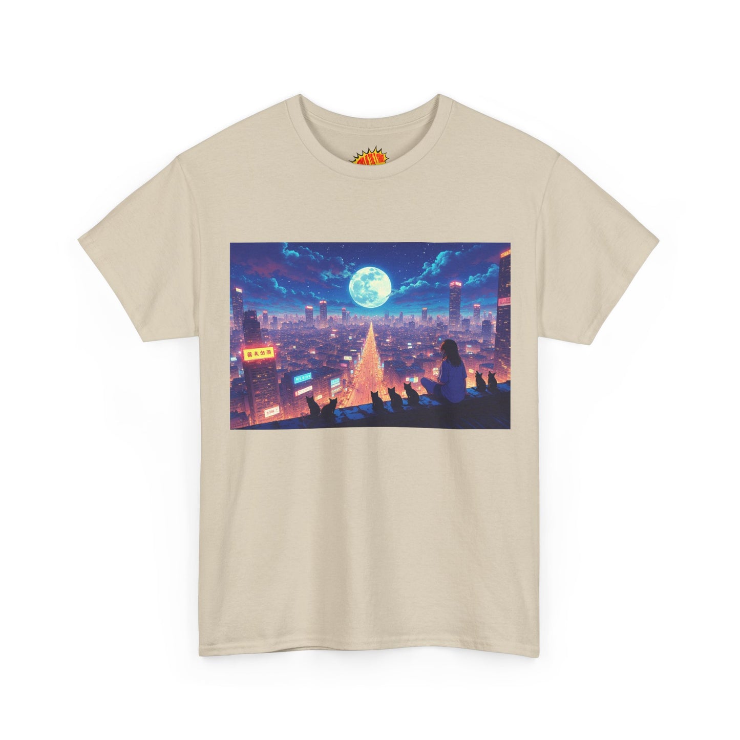Anime Neon Night Cityscape w/Cats T-Shirt *Multiple Colors*
