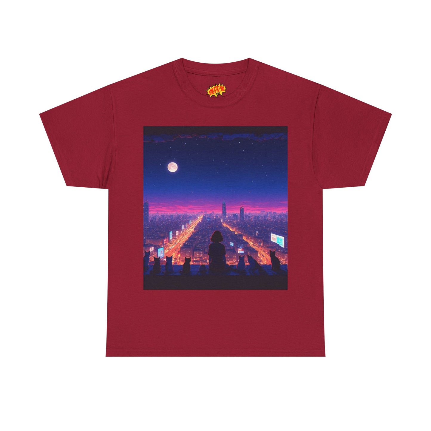 Anime City Full Moon Scene w/Girl & Cats T-Shirt *Multiple Colors*