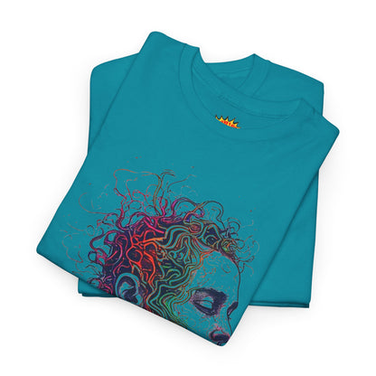 Multicolor Line Drawing Human Graphic Art Tee Shirt