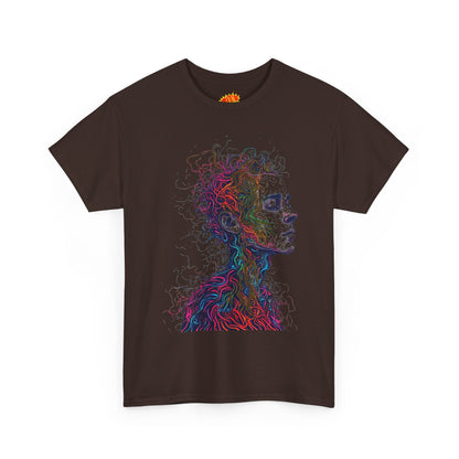 Multicolor Line Drawing Human Graphic Art Tee Shirt
