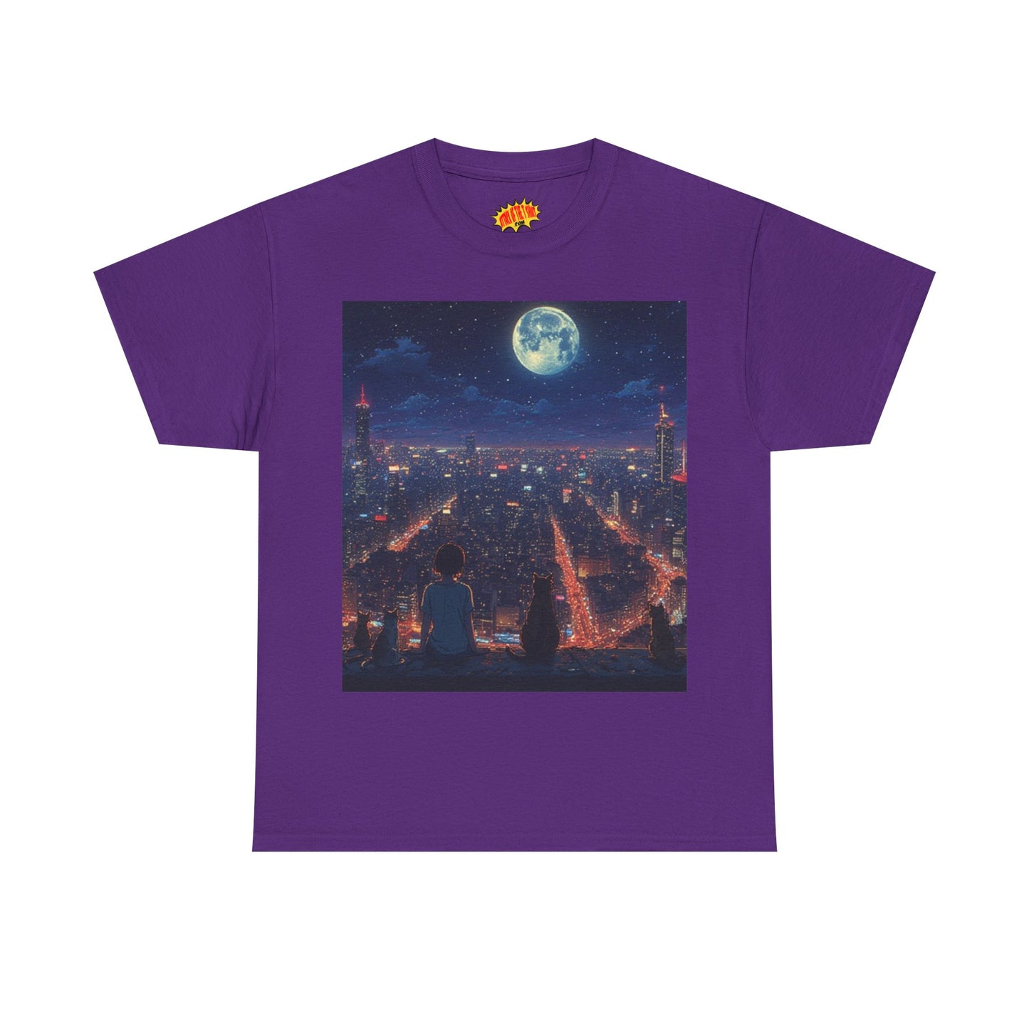 Anime City Neon Night Scene w/Cats T-Shirt *Multiple Colors*