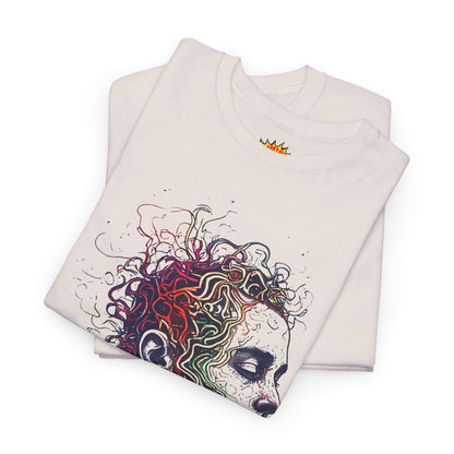 Multicolor Line Drawing Human Graphic Art Tee Shirt
