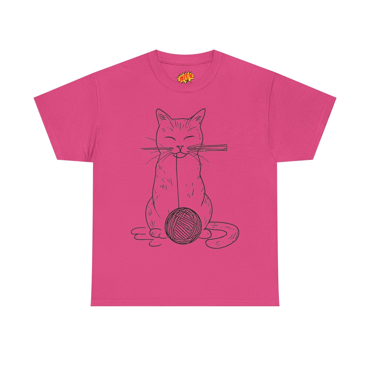 Cat w/Yarn Ball Line Art Drawing Tee Shirt *Multiple Colors*